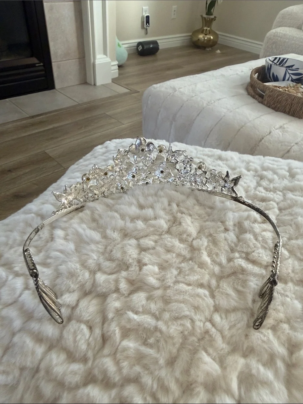 Silver Floral Crystal Tiara Headpiece for Women